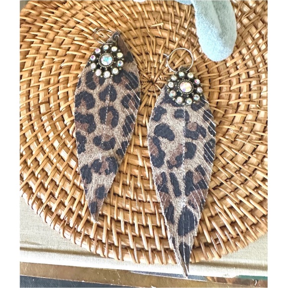 Sandra Ling Jewelry - Sandra Ling Long brown leopard print leather earrings